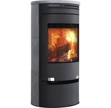 Kamin med eldstad och stenbeklädnad
