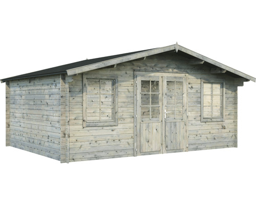 Trädgårdshus i trä med fönster och dubbeldörr