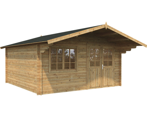 Trädgårdshus i trä med fönster och dubbeldörr