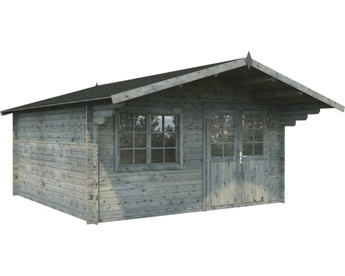 Trädgårdshus i trä med fönster och dubbeldörr