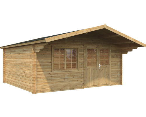 Trädgårdshus i trä med fönster och dubbeldörr