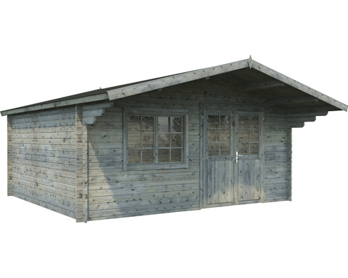 Trädgårdshus i trä med fönster och dubbeldörr