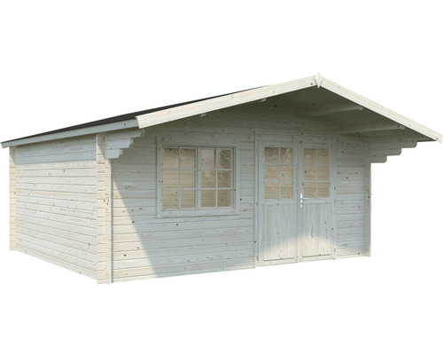 Trädgårdshus i trä med fönster och dubbeldörr