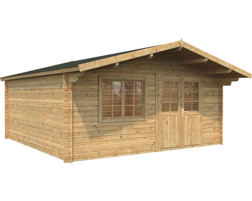 Trädgårdshus i trä med fönster och dubbeldörr