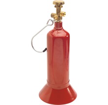 Röd tryckgasflaska med ventil och upphängningsanordning
