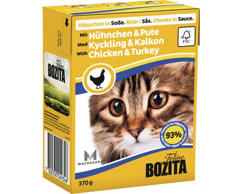 Kattmat BOZITA Bitar i sås kyckling & kalkon 370g Feline Bozita kattmat med kyckling och kalkon, 370 grams förpackning