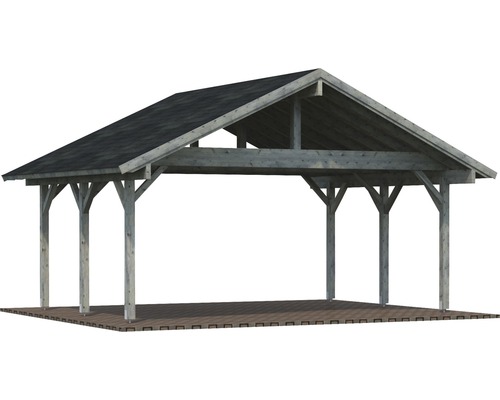 Dubbelcarport PALMAKO Robert 28,3m² (20,6m²) 635x510cm doppimregnerad grå Carport av trä med tak