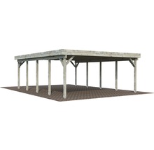 Träcarport med flera stolpar för fordonstak