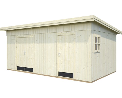 Trädgårdshus i trä med två dörrar och fönster