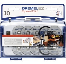 Dremel EZ SpeedClic skärskivesats med 10 skärskivor i en transparent plastlåda.