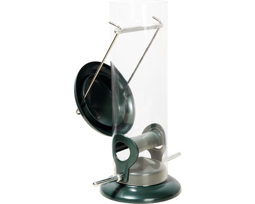 Fågelmatare med transparent cylinder och matningsöppningar