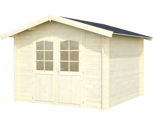 Trädgårdshus med dubbeldörr och fönster