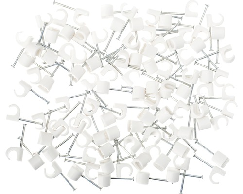 Många kabelklämmor med spik