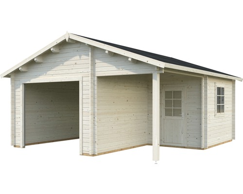 Garage i trä med förråd och tak