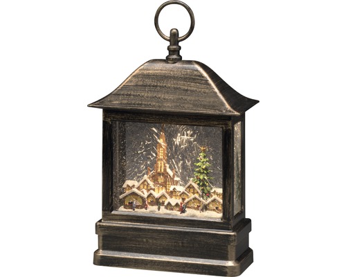 Dekorativ lykta med vinterbymotiv och LED-belysning