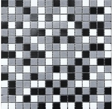 Mosaikplatta med litet kvadratiskt mönster i svart och vitt