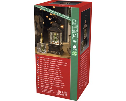 Förpackning av batteridriven LED-dekoration i lyktform med snöglobseffekt