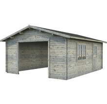 Garage PALMAKO Roger inkl. dörr & fönster utan port 26,8m² (23,9m²) 450x550cm doppimpregnerad ljusgrå-thumb-3