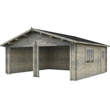 Dubbelgarage PALMAKO Roger inkl. dörr & fönster utan port 31,5m² (28,4m²) 575x510cm doppimpregnerad ljusgrå
