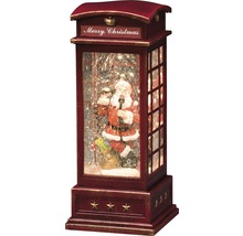 Dekorativ snöglob i telefonkioskutformning med jultomtemotiv