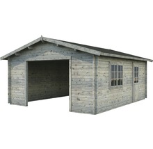 Garage PALMAKO Roger inkl. dörr & fönster utan port 31,4m² (27,7m²) 540x540cm doppimpregnerad ljusgrå