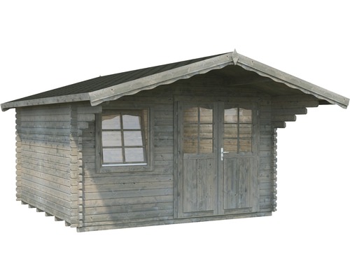 Trädgårdshus i trä med fönster och dubbeldörr