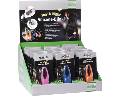Display med Karlie Day and Night silikonblinkande lampor för hundar
