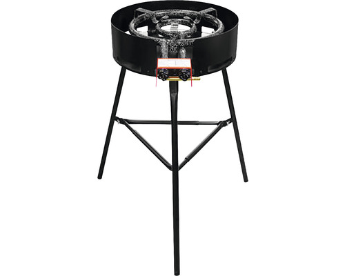 Gaskök med trebent stativ för utomhusbruk.