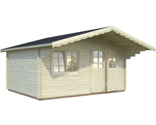 Trädgårdshus i trä med fönster och dörr