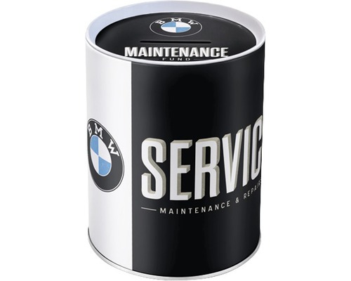 Spargris med BMW logotyp och text Service Maintenance Fund