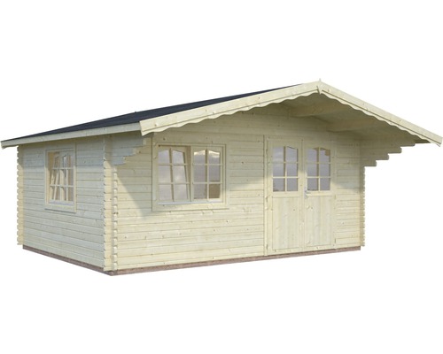 Trädgårdshus i trä med fönster och dubbeldörr