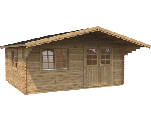 Trädgårdshus i trä med fönster och dubbeldörr