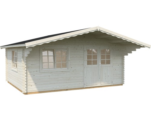 Trädgårdshus i trä med fönster och dubbeldörr