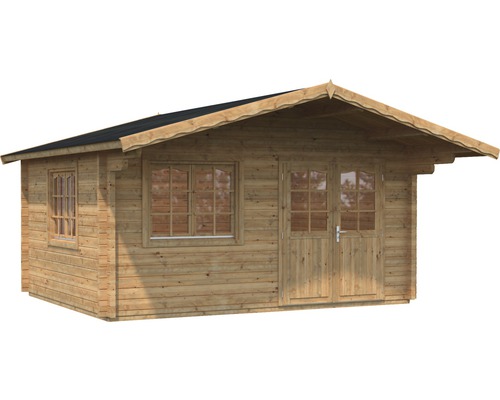 Trädgårdshus i trä med fönster och dubbeldörr