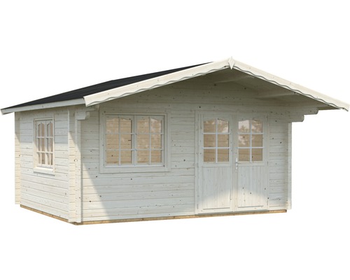 Trädgårdshus i trä med fönster och dubbeldörr