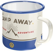 Emajlmugg med tryck Camp Away Outdoor Adventure och Volkswagen logotyp