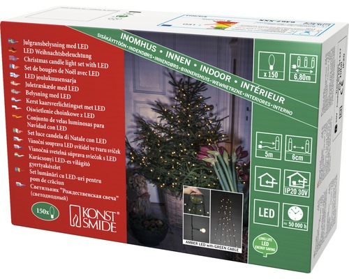 Förpackning med LED-julbelysning för inomhusbruk med 150 lampor och grön kabel