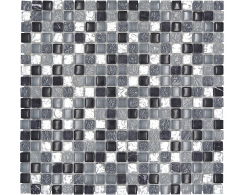 Mosaik glas natursten XCM M890 30,5x32,2 cm grå/silver/vit