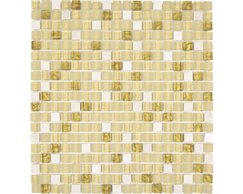 Mosaik glas natursten XCM M910 30,5x32,2 cm beige/vit/guld