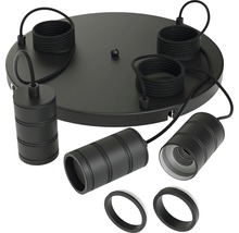 Taklampa med fyra lampor och ringformade skärmar