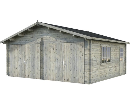 Dubbelgarage av trä med fönster