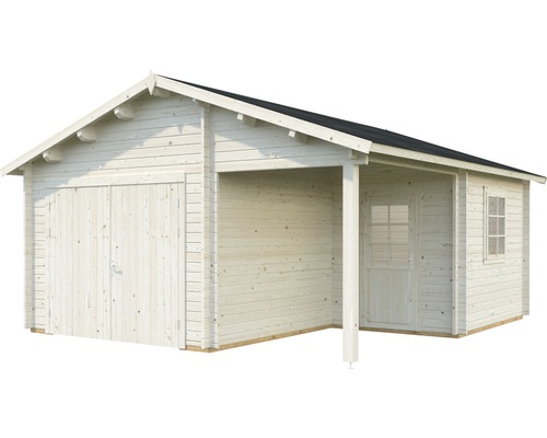 Trägarage med utbyggnad och dubbeldörr