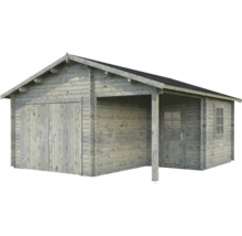 Garage PALMAKO Roger inkl. förråd, dörr, fönster, träport 30,2m² (21,9+5,2m²) 510x550cm doppimpregnerad ljusgrå