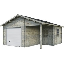 Garage PALMAKO Roger inkl. förråd, dörr, fönster, sektionsport 30,2m² (21,9+5,2m²) 510x550cm doppimpregnerad ljusgrå