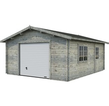 Garage PALMAKO Roger inkl. dörr, fönster, sektionsport 26,8m² (23,9m²) 450x550cm doppimpregnerad ljusgrå