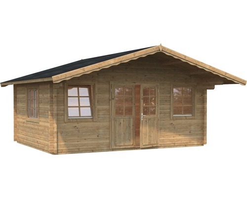 Trädgårdshus i trä med dubbeldörr och fönster