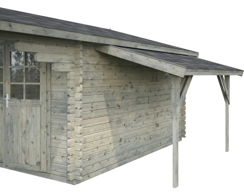 Trädgårdshus i trä med tak och dörr