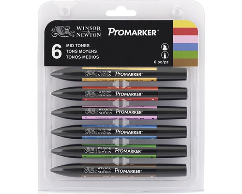 Winsor Newton Promarker set med sex pennor i olika färger