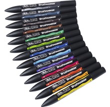 Flera Winsor & Newton Brushmarker-pennor på rad.