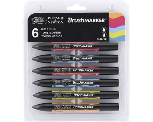 Winsor & Newton Brushmarker-set med sex pennor i mellantoner